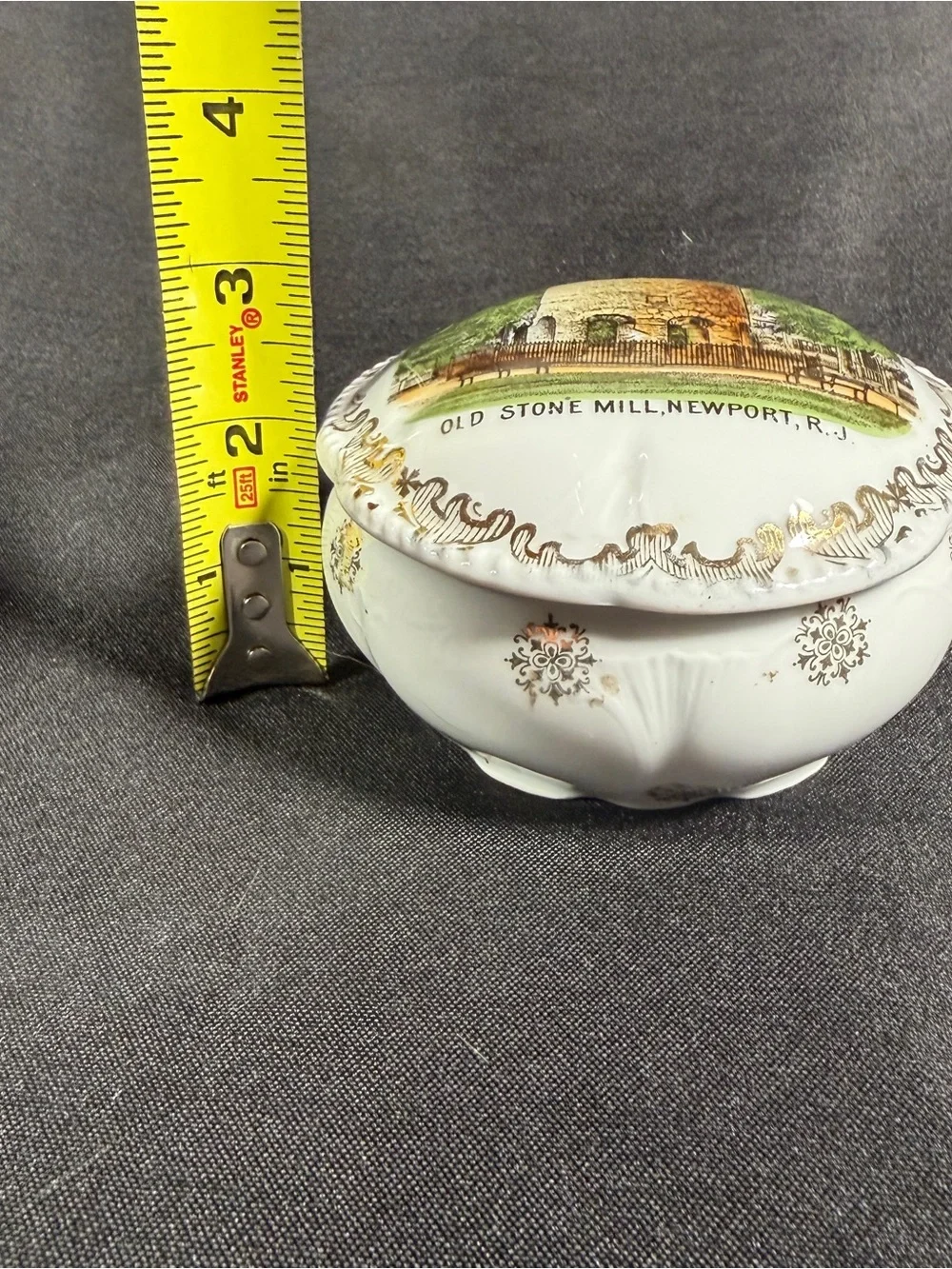 Antique Newport RI Trinket Box- Old Stone Mill Porcelain Souvenir ( 1891-1914)